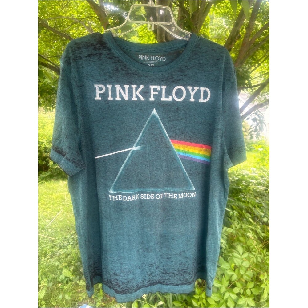 Pink Floyd Teal Tee with Rainbow Prism Graphic